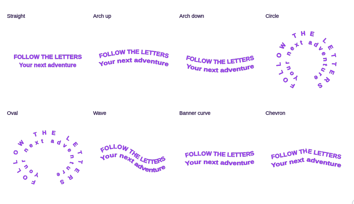 Lettering follows curves and rings