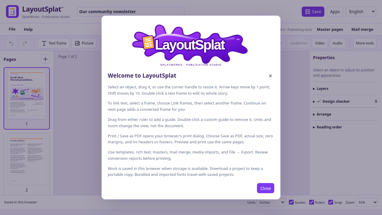 LayoutSplat welcome branding